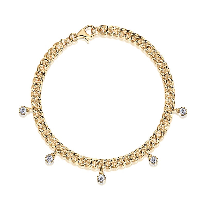 Moissanite Gold Dewdrop  Link Bracelet
