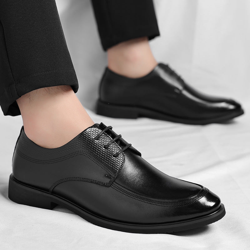 Plus-size Black Lace-up Leather Dress Shoes For All Seasons