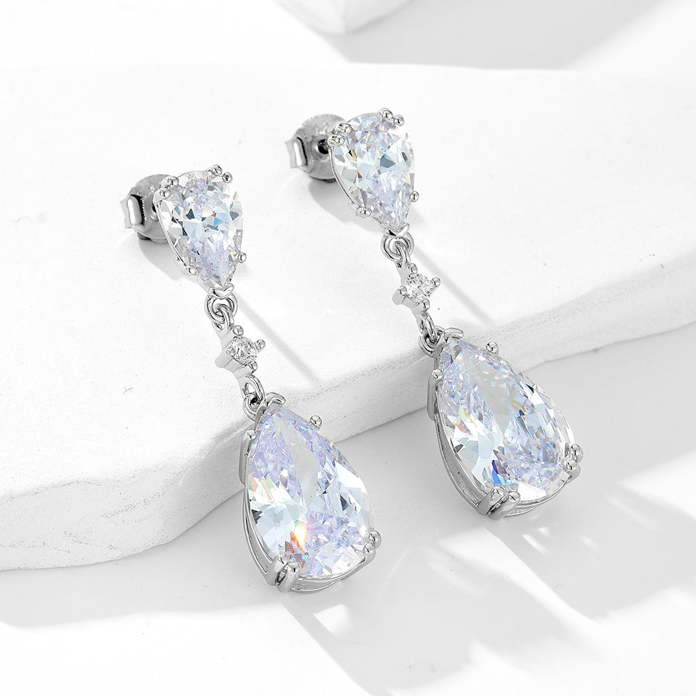 Pure Silver Waterdrop Zircon Geometric Pear-shaped Long Earrings