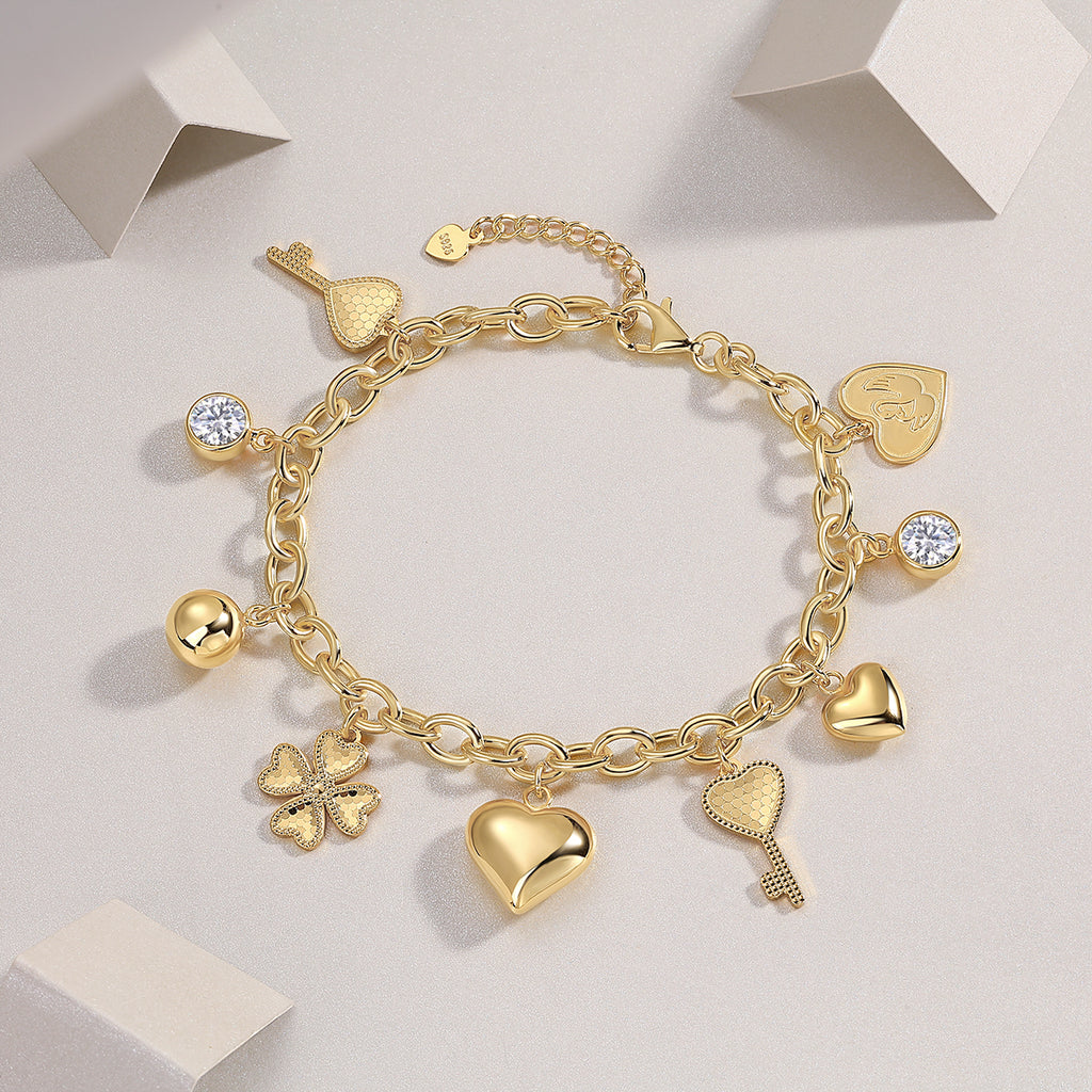 Moissanite  Serendipity Charm Bracelet  Gold Edition