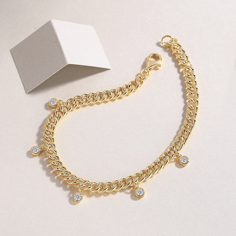 Moissanite Gold Dewdrop  Link Bracelet