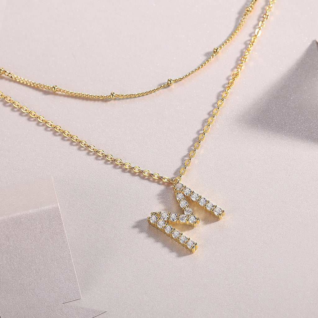 Initial M-Moissanaite Gold Necklace