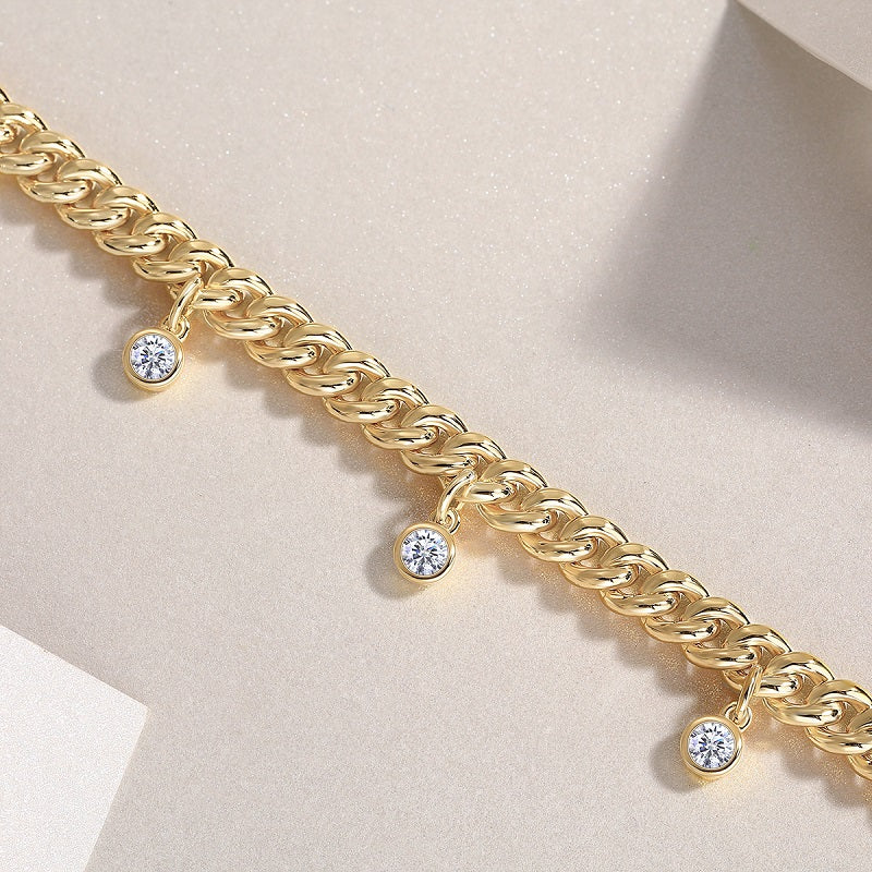 Moissanite Gold Dewdrop  Link Bracelet