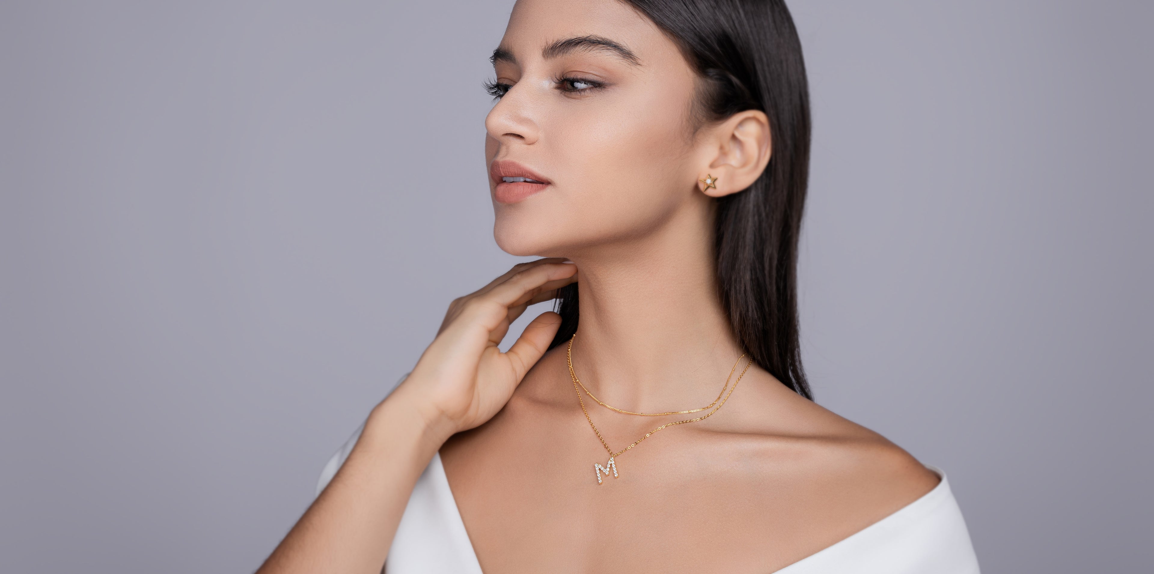 Initial M-Moissanaite Gold Necklace